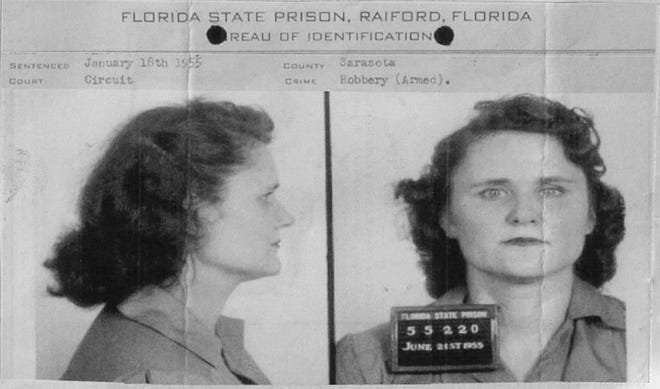 Florence Baran's booking photos in a 1955 issue of the Sarasota Herald-Tribune. She is the only woman who ever escaped from the Sarasota County jail.