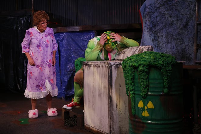 Nancy Denton and Kelly Leissler star in "The Toxic Avenger" at Venice Theatre. [Courtesy photo Renee McVety]