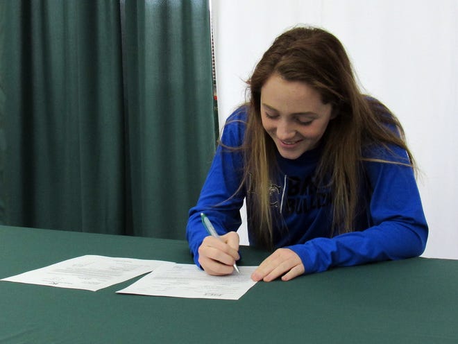 Senior Courtney Smith committed to playing soccer and studying at Barton College at the Prince George High School signing ceremony on Wednesday, Feb. 7, 2018. [Kate Gibson/progress-index.com]