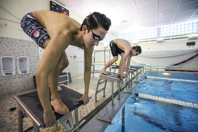 Auburn swimming teammates Lucas Turner and Mitchell Johnson, pictured on Wednesday, Feb. 7, 2018, at Auburn High School, are NIC-10 conference favorites in the 100-yard breastroke. [ARTURO FERNANDEZ/RRSTAR.COM STAFF]