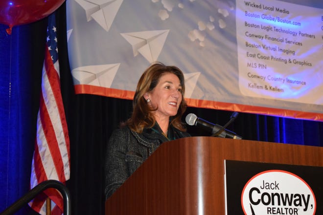 Lt. Gov. Karyn Polito addresses the 31st annual Jack Conway Convention on Friday, Feb. 9, 2018. (Nathan Compagnon/The Patriot Ledger)