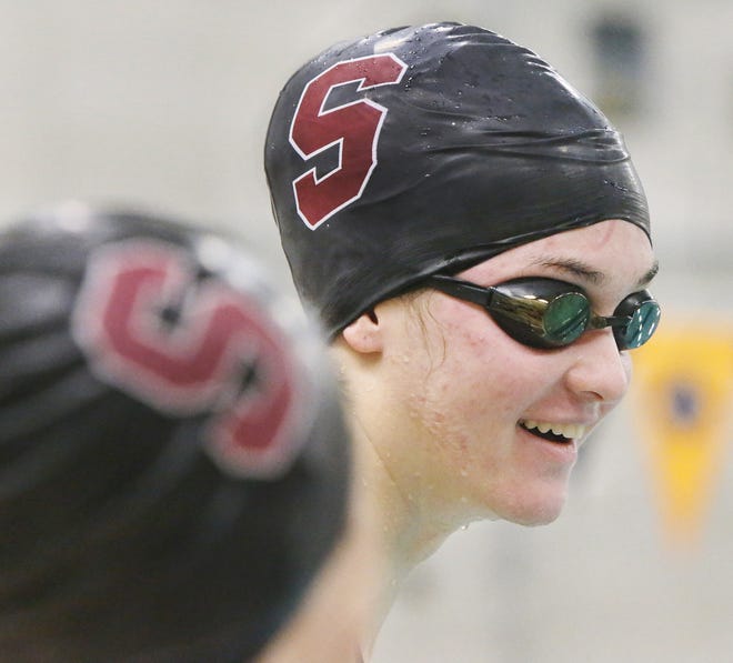 Bishop Stang's Jeannette King broke three school records for Bishop Stang during the South Sectional Championship on Saturday at MIT. [MIKE VALERI/THE STANDARD-TIMES/SCMG]