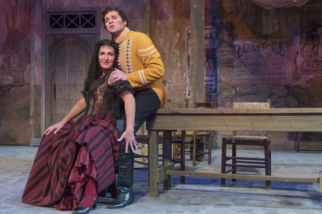 Lisa Chavez as Carmen and Cody Austin as the soldier Don Jose star in the Sarasota Opera production of "Carmen." 

[Sarasota Opera photo / Rod Millington]