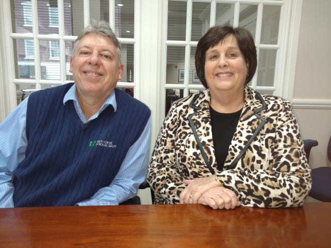 Bob Boss and Vickie Sant, respectively are executive vice president and president of First Knox National Bank of Mount Vernon, which The Farmers and Savings Bank of Loudonville is now a part. Boss will succeed Sant as First Knox president in August, with Sant becoming chairman of the bank board.