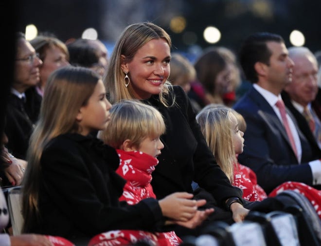 In this 2017, file photo, Vanessa Trump, center, and family, watch performances during the National Christmas Tree lighting ceremony at the Ellipse near the White House in Washington. New York police said Donald Trump Jr.'s wife, Vanessa Trump, opened an envelope Monday that contained white powder, felt ill and was taken to New York City hospital as a precaution. [AP Photo/Manuel Balce Ceneta]