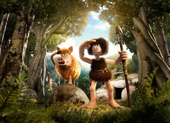 Hognob and Dug are on the lookout for fresh rabbit in "Early Man." [Aardman]