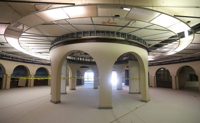Arches stand in the middle of a ground level room on Tuesday at the new downtown Panama City City Hall building. [PATTI BLAKE/THE NEWS HERALD]