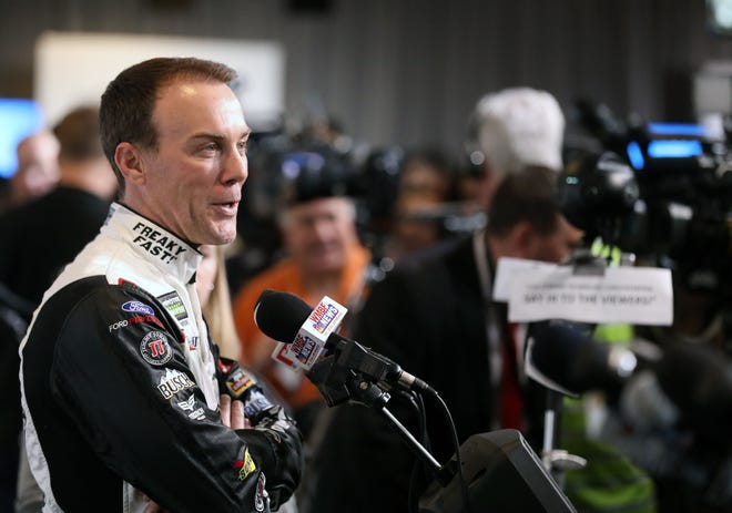 Kevin Harvick answers questions from the media during NASCAR Media Day at Daytona International Speedway, Wednesday, Feb. 14, 2018. [N-J/Nigel Cook]