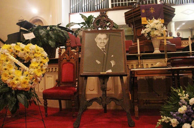 A portrait of Rev. Wyatt T. Walker during his memorial service at Gillfield Baptist Church in Petersburg on Feb. 16, 2018. Walker was the pastor at Gillfield from 1952-1960 before joining the Civil Rights movement. [John Adam/progress-index.com]