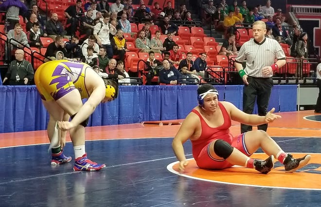 Hononegah senior Tony Cassioppi leaves another opponent confused and battered. This time it was Dundee Crown's Isiah Ziegler in Friday's Class 3A state semifinals in Champaign. [JAY TAFT/RRSTAR.COM STAFF]