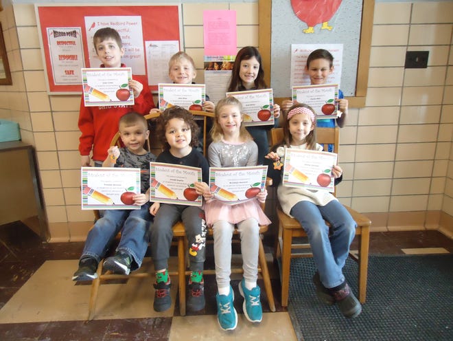 January Students of the Month at McMullen are, seated from left, kindergarten: Trenten Strouse and Joseph Espitia; first grade: Brooklyn Hustack and Shelby Garman; standing from left: third grade: Gabe Crider and Jake Kline; second grade: Ruth Bitner and Parker Mills. These students have consistently used their Redbird Power to follow school rules and have positive behavior during the month of January.
