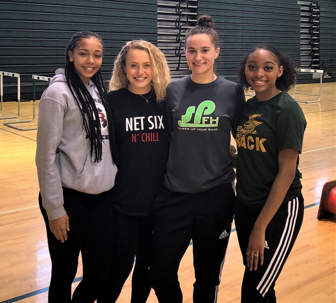 Prince George Track and Field's Shani Brooks (from left), Sydney Bartlett, Lauren Peade and A’Lauren James have qualified for the Class 5 VHSL State Meet. [Contributed photo]