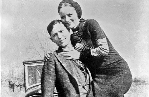 A famous photo of Bonnie and Clyde.