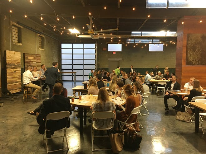 A panel of local professionals spoke at the Holland Young Professional leadership panel, held on Feb. 20 at Warehouse 6 Events in Holland. [Courtesy of Kellee Kortas]