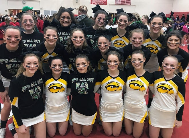 The Hamilton competitive cheerleading team will head to Rockford for the first regional appearance in school history. [Courtesy/@HamiltonVarsityCheer on Instagram]