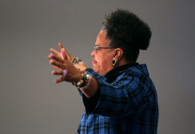 The Rev. Dr. Janice Cooper speaks on the 1960's experience at Jones Tabernacle CME Church’s annual Black History Celebration on Sunday. [Brittany Randolph/The Star]