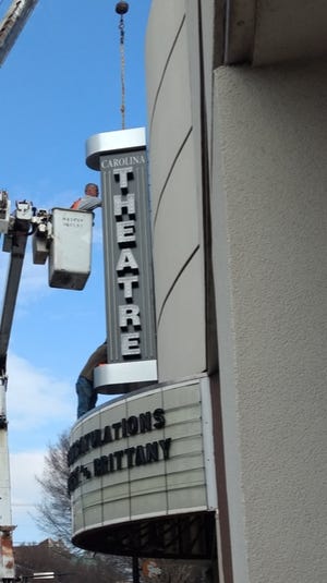 New signage at the Edward C. Smith Civic Center in Lexington will include historical representation from when the building was the Carolina Theater. [Contributed photo]