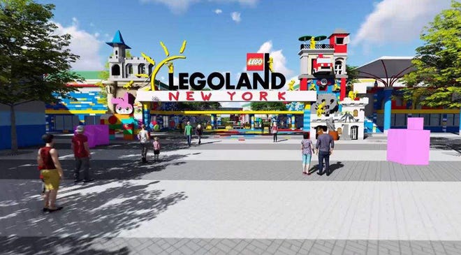 A state Supreme Court judge has lifted an injunction preventing tree clearing at the Legoland New York site in Goshen. Shown is a rendering of the planned park.  [Rendering provided]