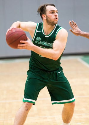Roosevelt junior Grant Gibson, a 2015 Galesburg High School grad, will play in the first round of the 2018 National Association of Intercollegiate Athletics (NAIA) Division II Men's Basketball National Championship on Wednesday at 9:45 p.m. Central in Sioux Falls, S.D. [Justin Dela Cruz/Roosevelt Athletics]