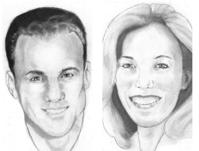 Sketches of two of the 16 members of the charter class of the Rhode Island Hockey Hall of Fame, RI Reds great Zellio Toppazzini, left, and Olympic medalist Sara DeCosta-Hayes.