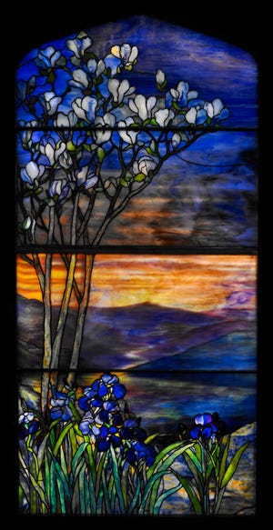 Tiffany Studios, River of Life Window, 1900-1910, leaded glass. [Driehaus Museum]