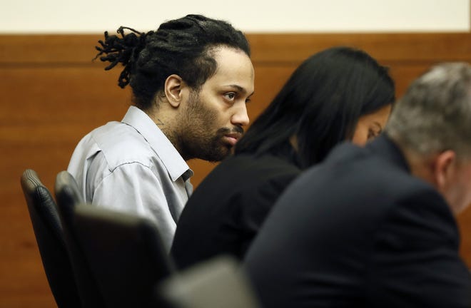Brian Golsby looks on during opening arguments in his death penalty trial at Franklin County Common Pleas Court in Columbus, Ohio on March 5, 2018. [Kyle Robertson/Dispatch]