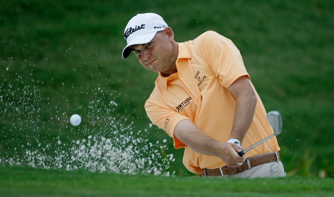 FILE - In this May 28, 2017, file photo, Bill Haas hits from the sand during the final round of the Dean & DeLuca Invitational golf tournament at Colonial Country Club in Fort Worth, Texas. Haas returns to golf this week knowing the Valspar Championship will be unlike any of the previous 347 times he has played on the PGA Tour. He is playing for the first time since he was the passenger in a car accident that killed the driver in Los Angeles. (AP Photo/LM Otero, File)