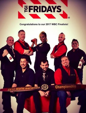 Erie resident Michael Resurreccion (known as "Rez" to his friends), top row far right, will compete Wednesday night in the TGI Fridays' World Bartender Championship at the Flagship Addison, Texas, restaurant near Dallas. [CONTRIBUTED PHOTO]