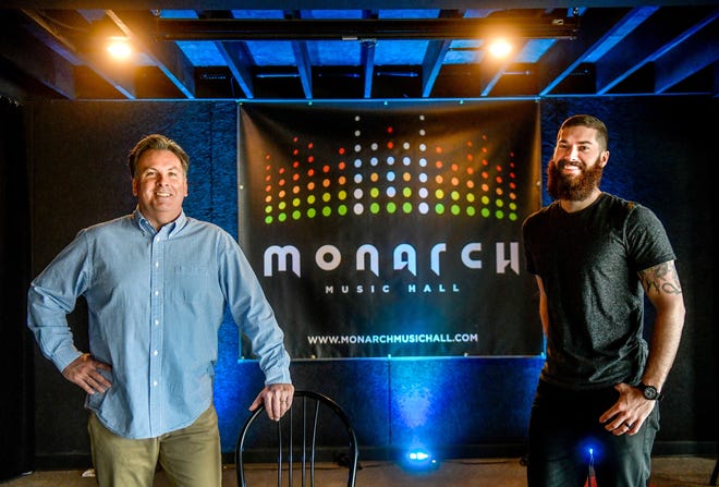 FRED ZWICKY/JOURNAL STAR

What once was the Limelight Eventplex is now reborn as the Monarch Music Hall as the ownership group behind the Castle Theatre in Bloomington purchased the venue. Rory O'Connor, left, joined by operations manager Jay Lowers, right, say they are hard at work making upgrades to the venue, including improved sound, as well as keeping the elements that were most successful.