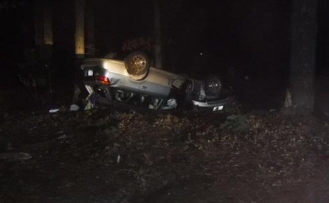 The car came to rest on its roof. [Coventry police photo]