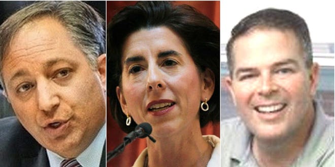 R.I. GOP chairman Brandon Bell, left, has filed a complaint with the Federal Election Commission over a fundraising arrangement between Gov. Gina Raimondo and state employee Patrick Ward. [The Providence Journal, file]