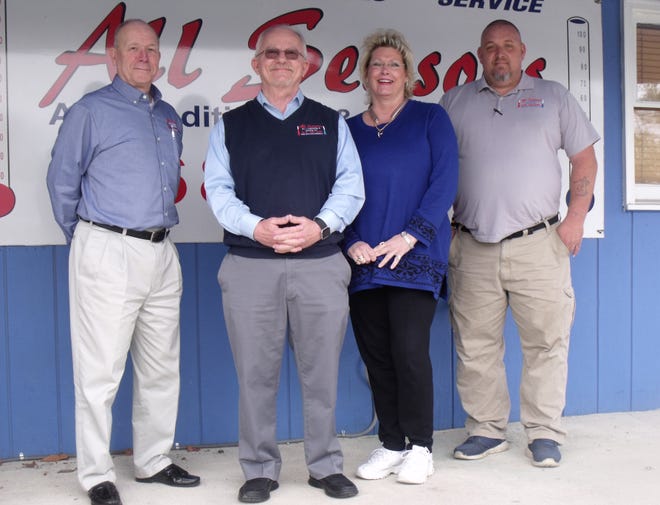 All Seasons Air Conditioning & Heating Inc. opened in 1998 and handles heating, ventilating and air conditioning services. Left to right are general manager Robert Powell, owner Paul Church, office manager Beverly Montgomery and service manager Billy Patterson. [Alison Minard for The Fayetteville Observer]