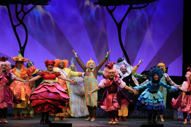 A touring production of "The Wizard of Oz" is scheduled for two performances Saturday at the Thrasher-Horne Center in Orange Park. Jesse Jacobson (front, right), a Douglas Anderson School of the Arts graduate, plays a Munchkin and other supporting roles when needed and also is the understudy for the role of Dorothy. [APEX TOURING]