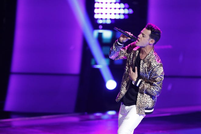 Jaron Strom performs on The Voice during the Blind Auditions round. [Photo by Tyler Golden/NBC]