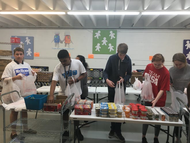 Members of Teens Changing Gaston County toured the BackPack Weekend Food Program and helped sort food that will go to students in need. [SUBMITTED PHOTO]