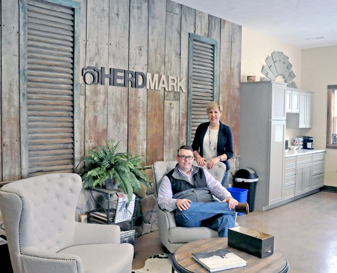 B.J. and Marlene Eick in their office for Herdmark Media Inc., a digital storytelling agency specializing in creating content for agricultural brands and businesses.