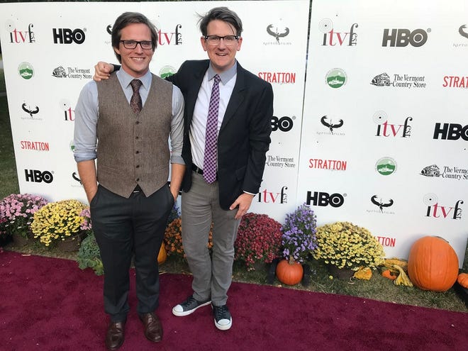 Brothers Marcus Ross, left, and Lucas Ross walk the red carpet at ITV Fest in Vermont in support of their TV pilot “Lazy Circles: Welcome to Goshe.” Photo provided