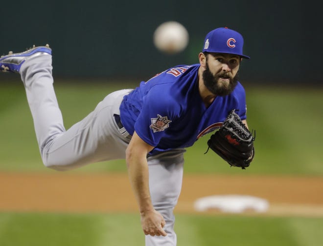 (File) New Phillies starting pitcher Jake Arrieta has allowed 156 fewer hits than innings pitched over the past three seasons. [GENE J. PUSKAR/ASSOCIATED PRESS FILE PHOTO]