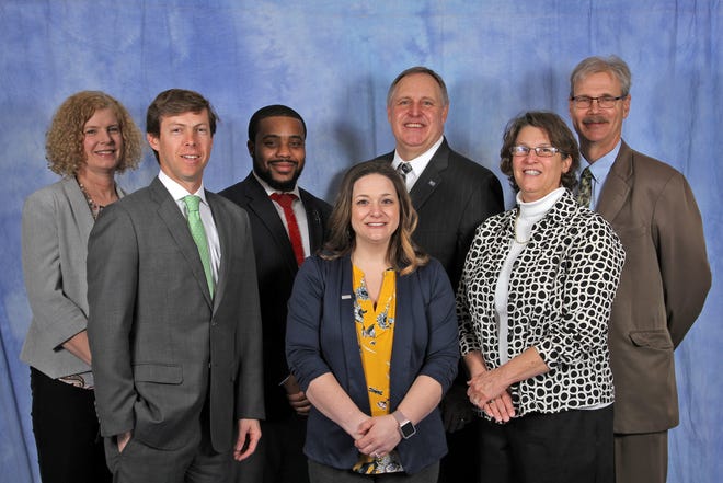 United Way of Davidson County President Brittany Pruitt was named to United Way of North Carolina's statewide board of directors. (Back row from left) Denise Long, Tyran Hill, Tim Gable and David Bailey. (Front row from left) Pres Davenport, Pruitt and Sherry Bradsher. [Contributed photo]