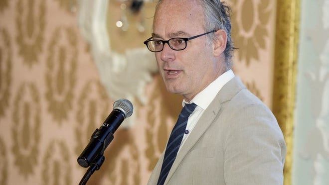 Amor Towles, talks to the MorseLife Literary Society about his book “A Gentleman in Moscow’ at the Colony Pavilion Thursday March 15, 2018. (Meghan McCarthy / Daily News)