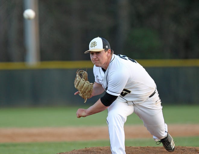 North Gaston pitcher Jack Lowery delivers a pitch against Forestview on March 13.. Lowery's 1-hitter lifted the Wildcats to a 1-0 victory. [Brian Mayhew / Special to The Gaston Gazette]