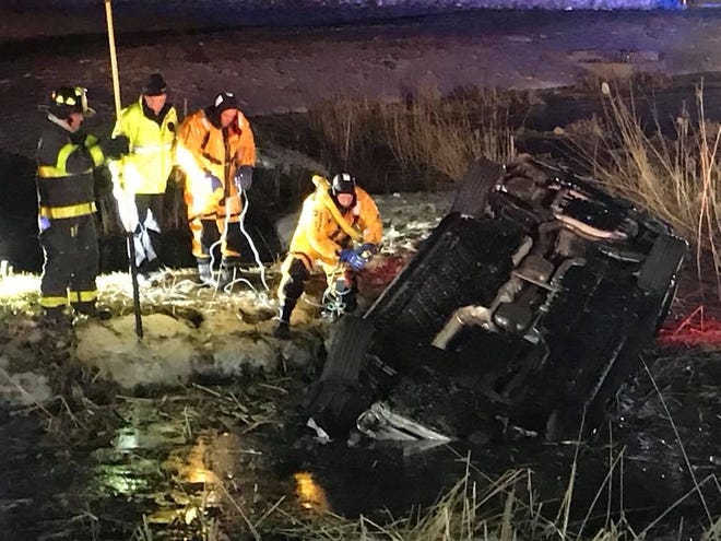 The Lexington Fire Department, along with Lexington Police and Massachusetts State Police, responded to a one-car rollover around 3 a.m. Sunday, March 18, 2018. [Courtesy Photo/Firefighters Local 1491]