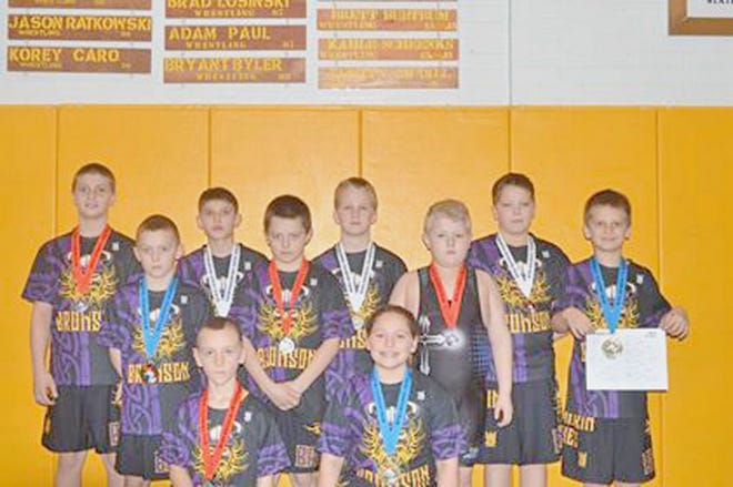 State qualifiers for the Bronson MYWY Hammerin’ Vikes are, from left in back row: Carson Norton, Aiden Fill, Logan Long, Jacob Britten; Middle row, from left: Caleb Harvey, Conner Harvey, Austin Becker, Layne Knisely; Front row, from left: Joey Sturgeon and Mackenna Webster. Not pictured is JC DePaz.