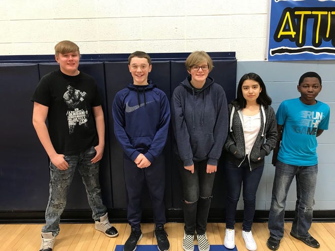 Monmouth-Roseville Junior High School named Charlie Fletcher, Jenny Garcia, Fracas Kapesa, Markus Munson and Zosia Stodolkiewicz its Terrific Titans for the week of March 16. [PHOTO PROVIDED]
