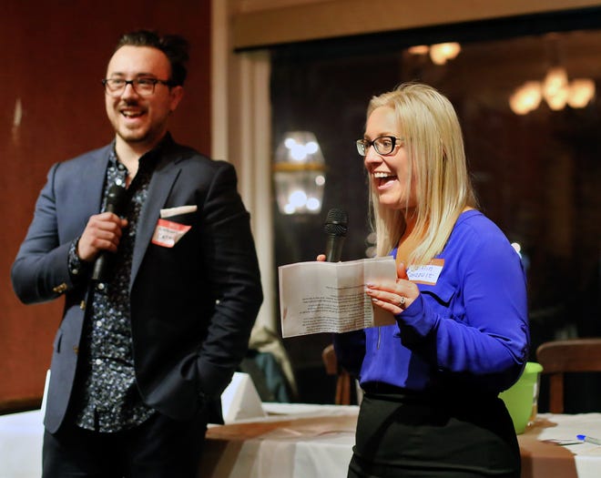 Catapult Seacoast co-chairs, Nathaniel Morneault and Caitlin Konchek, kick off the launch party for the 2018 10 to Watch contest Thursday night at RiRa in Portsmouth. The deadline to enter at Seacoastonline.com/10toWatch is Sunday, April 1. [Ioanna Raptis/Seacoastonline, file]
