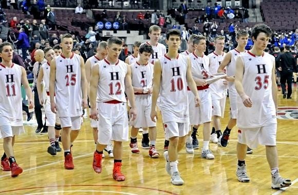 GateHouse Ohio Media/Mike Schenk

The Hiland Hawks walk off the floor after dropping a 51-41 decision to Cornerstone Chrsitian in the Division IV state semifinals Thursday morning .