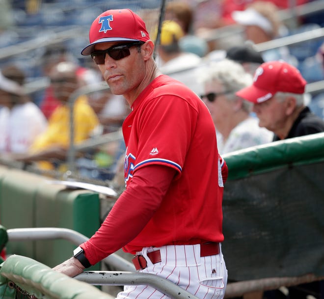 Philadelphia Phillies manager Gabe Kapler plans to flip-flop outfielders in the middle of an inning to put his best defensive player in position where the spray charts indicate a batter is most likely to hit the ball. [AP File Photo/Lynne Sladky]