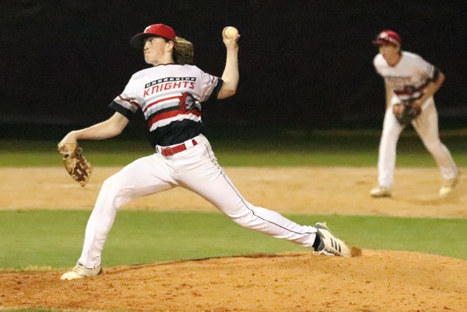 Connor Hults pitched two innings of scoreless relief to help Creekside beat Bartram Trail on Thursday night. The Knights used an eighth-inning run from Dylan Moran to beat the Bears 6-5. [WILL BROWN/THE RECORD]