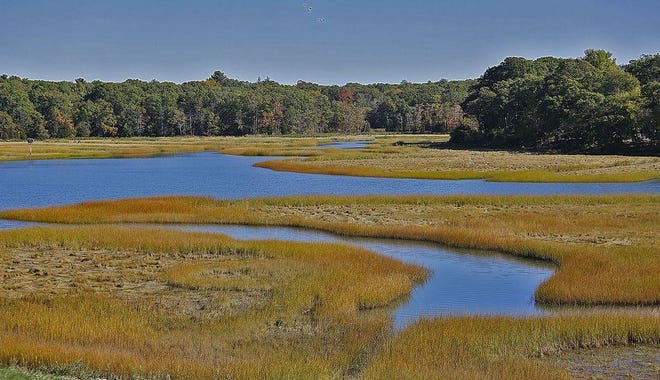 A sweeping view of the Back River awaits visitors at the new Osprey Overlook Park in East Weymouth which was built atop a closed landfill. 

[Patriot Ledger file photo]