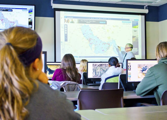 Bill Welch, an instructor in Mercyhurst University's Ridge College of Intelligence Studies and Applied Sciences, leads a class in intel analysis. [CONTRIBUTED PHOTO]